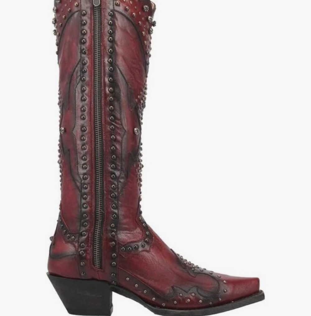 RARE-Studded "Red Devil" Leather Knee-High Boots (W-10)